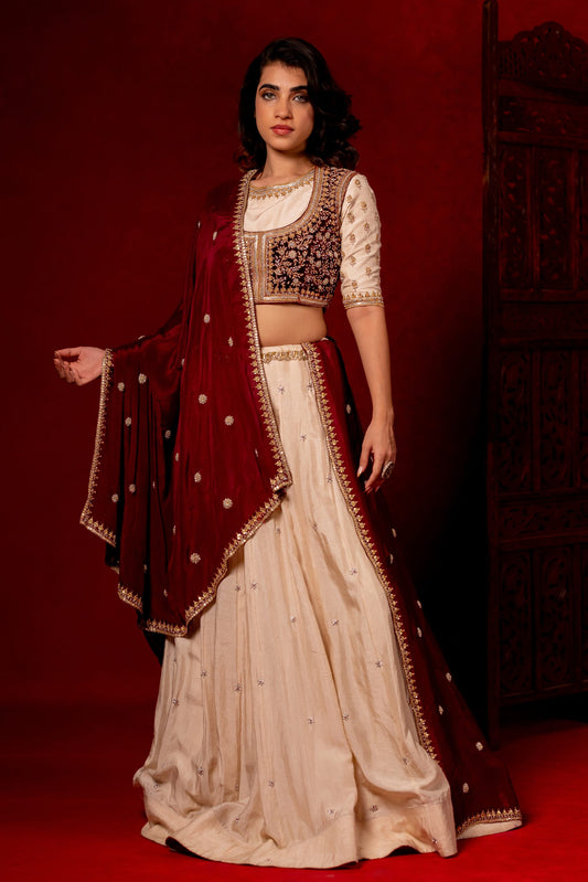 Ivory dola silk hand embroidered lehenga set