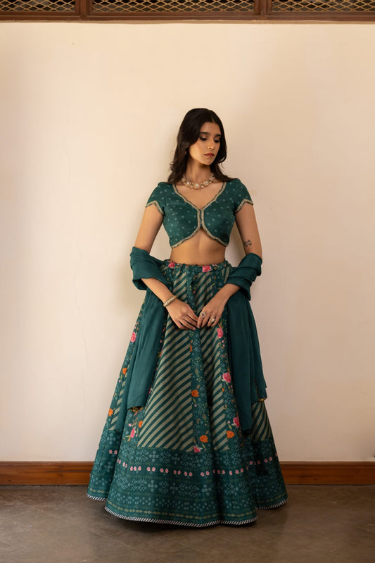 Gulnaz Teal Blue Embroidered Lehenga Set