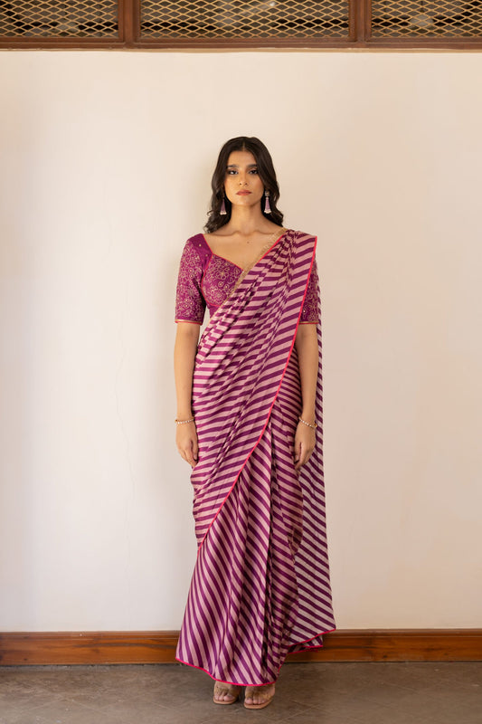 Mahi Purple Striped Saree Set