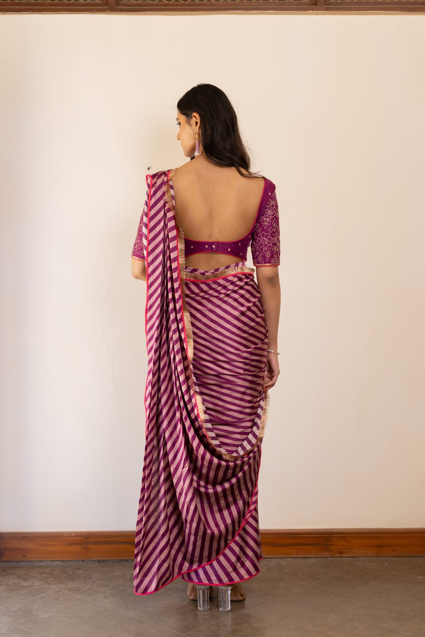 Mahi Purple Striped Saree Set