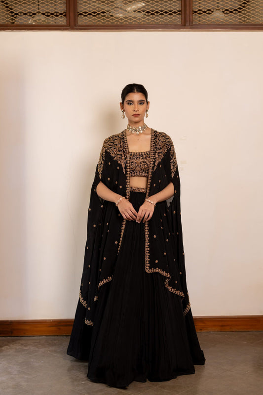 Maya Black Sequinned Lehenga with Embroidered Belt