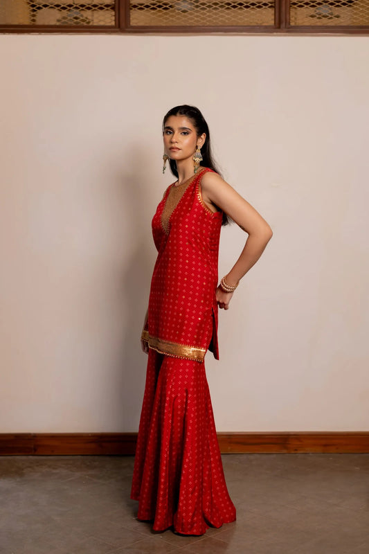 Arusha Red Embroidered Sharara Set