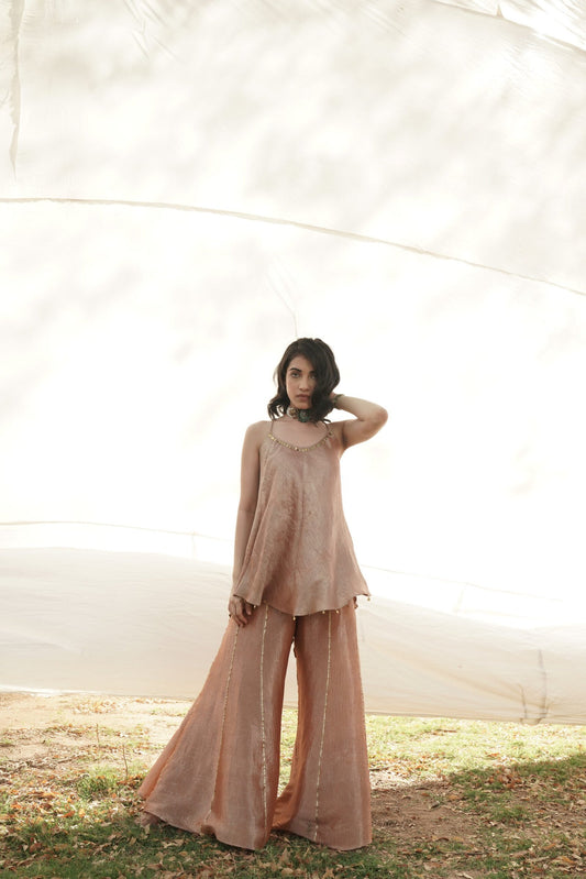 Zeenat Bronze Peach Embroidered Kurta & Gharara Set