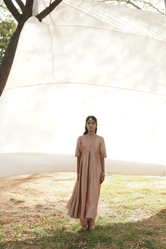 Leela Blush Peach Embroidered Anarkali Set with pants