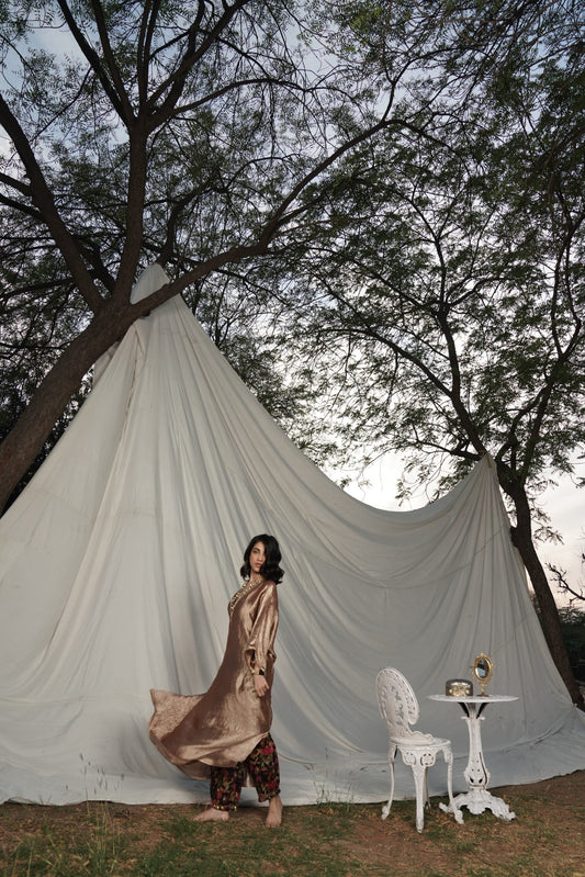Parveen Bronze Kaftan Set with Printed bralette