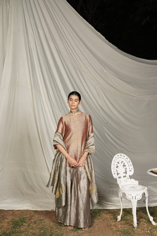 Sharmila Peach Grey Sharara Set