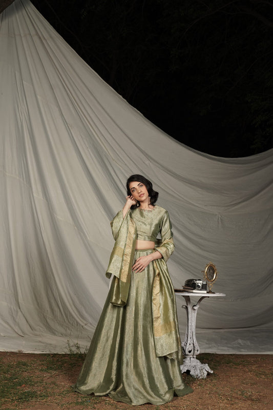 Nargis Olive Green Benerasi Lehenga Set