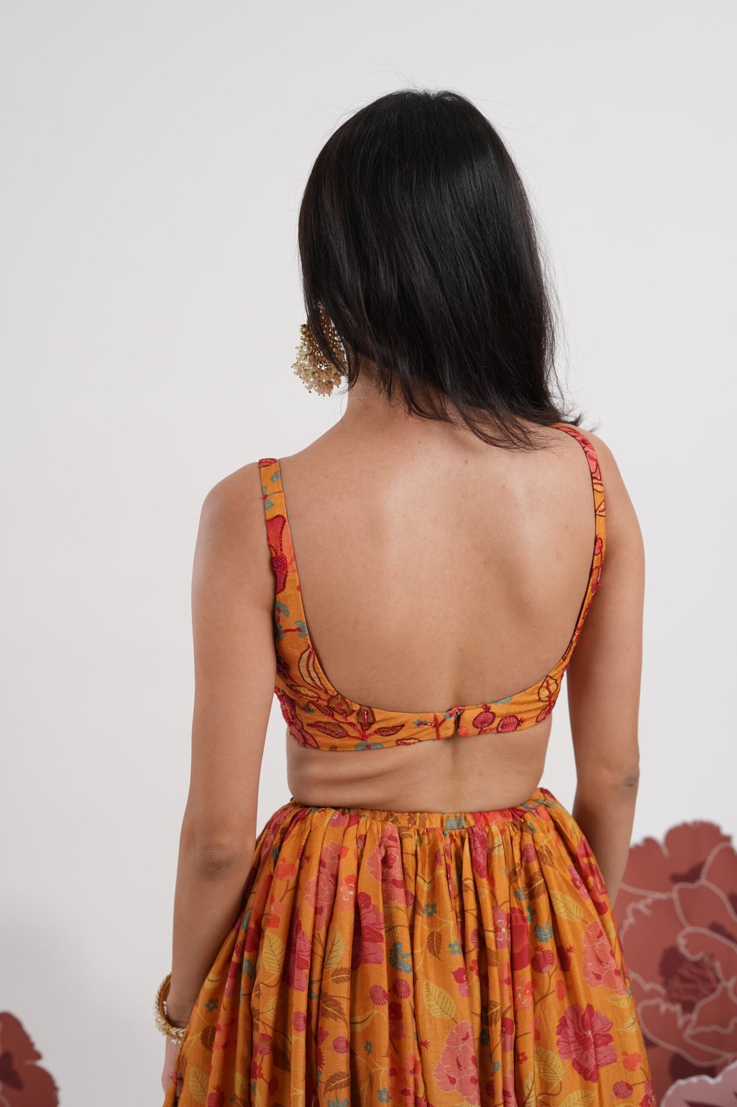 Genda Saffron Printed Lehenga Set
