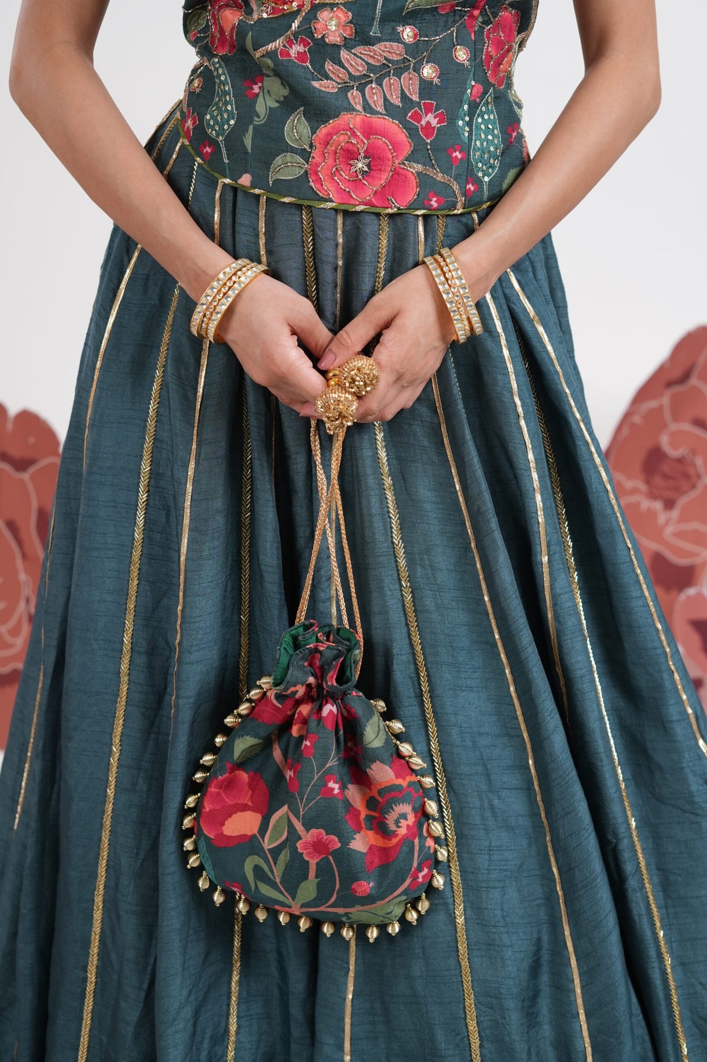 NealKamal Teal Blue Embroidered Potli