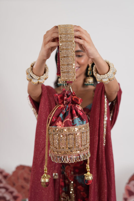 Gulabo Crimson Red Embroidered Potli