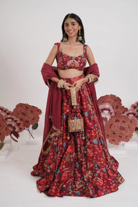 Gulabo Crimson Red Embroidered Lehenga Set
