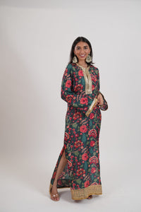 SAMSARA Teal & Gold Blue Kaftan Dress