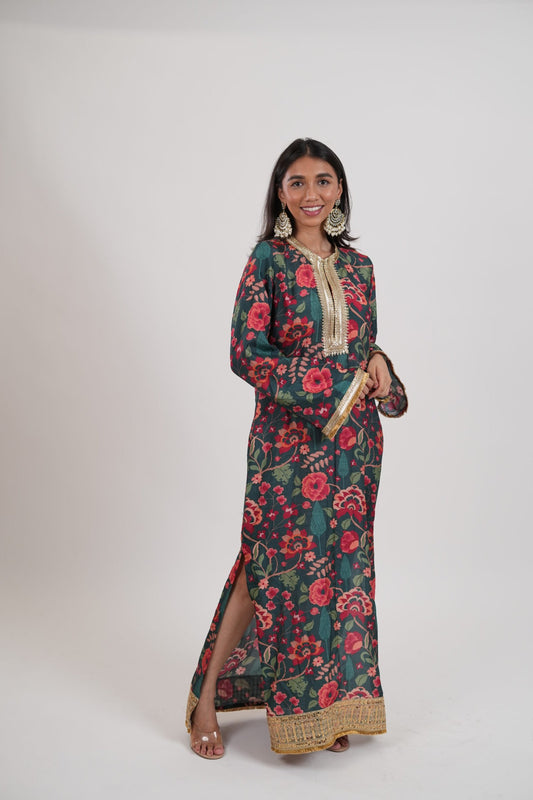 SAMSARA Teal & Gold Blue Kaftan Dress