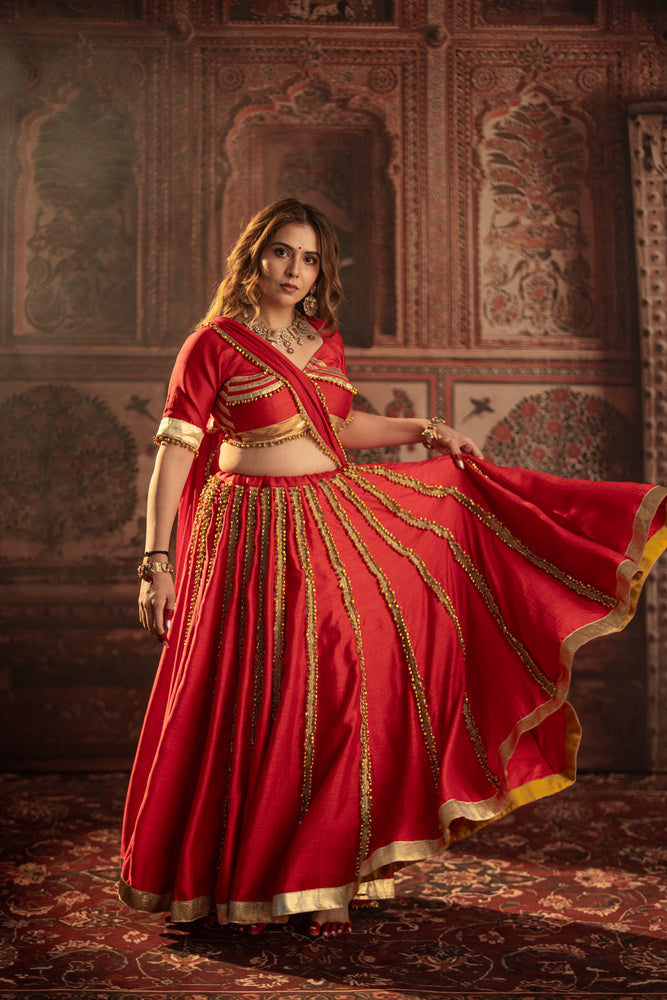 Durga Scarlet Red Lehenga Choli Set