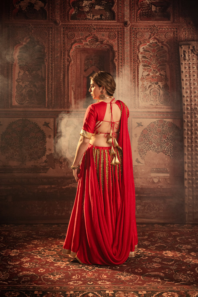 Durga Scarlet Red Lehenga Choli Set