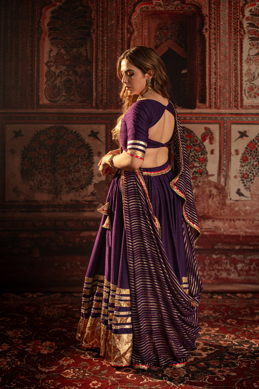 Siddhi Deep Purple Real Lampa Gold  Lehenga Set