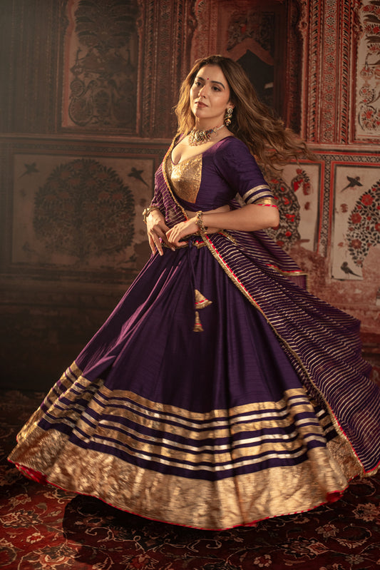 Siddhi Deep Purple Real Lampa Gold  Lehenga Set