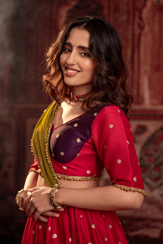 Shakti Red & Purple Embroidered Lehenga Set