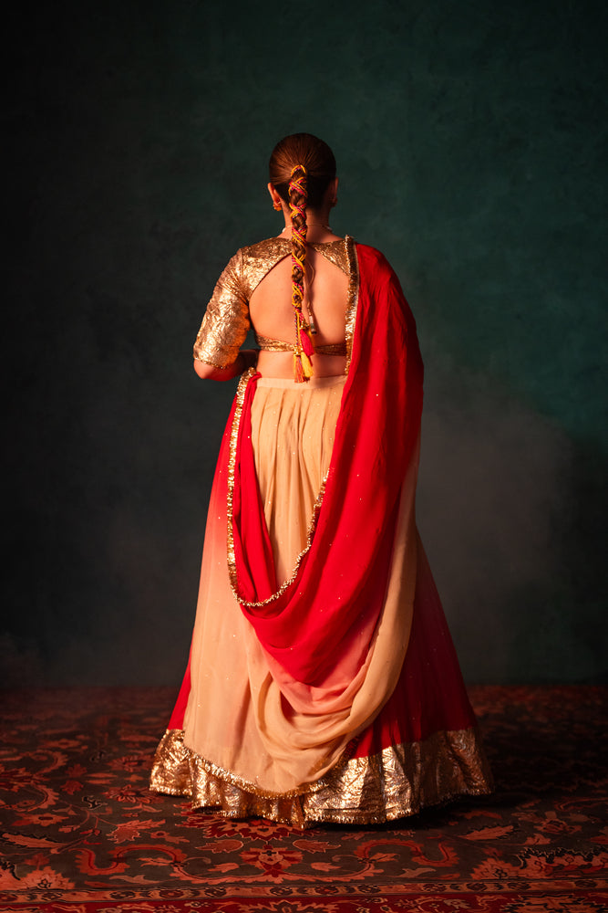 Akira Peach & Carrot Pink Gradient Lehenga Set