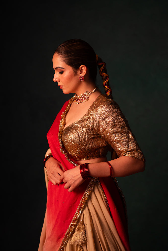 Akira Peach & Carrot Pink Gradient Lehenga Set