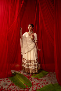 Tripura Ivory White Real Lampa Gold Lehenga Set