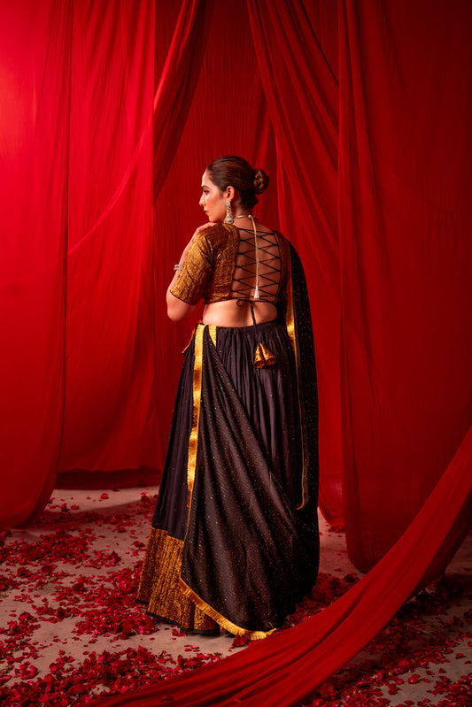 Kali Black Copper Tissue Contrast Lehenga Set