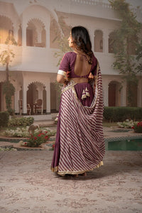 Lilac Tiered Lehenga Set with Striped Motif Dupatta