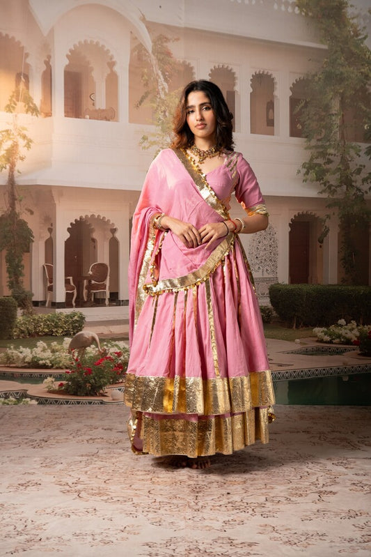 Dusty Pink Lampa Gold Double Layer Lehenga Set