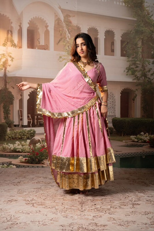 Dusty Pink Lampa Gold Double Layer Lehenga Set