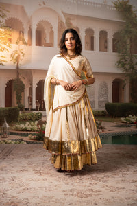 Beige Lampa Gold Double Layer Lehenga Set