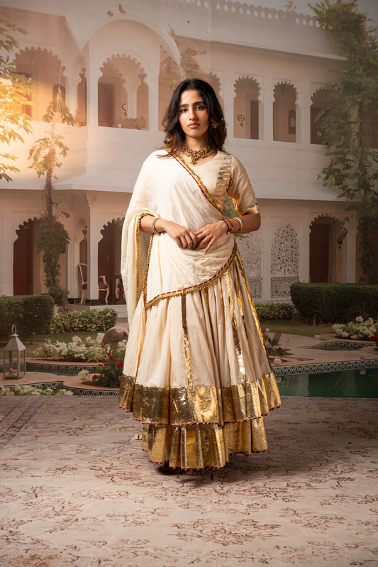 Beige Lampa Gold Double Layer Lehenga Set