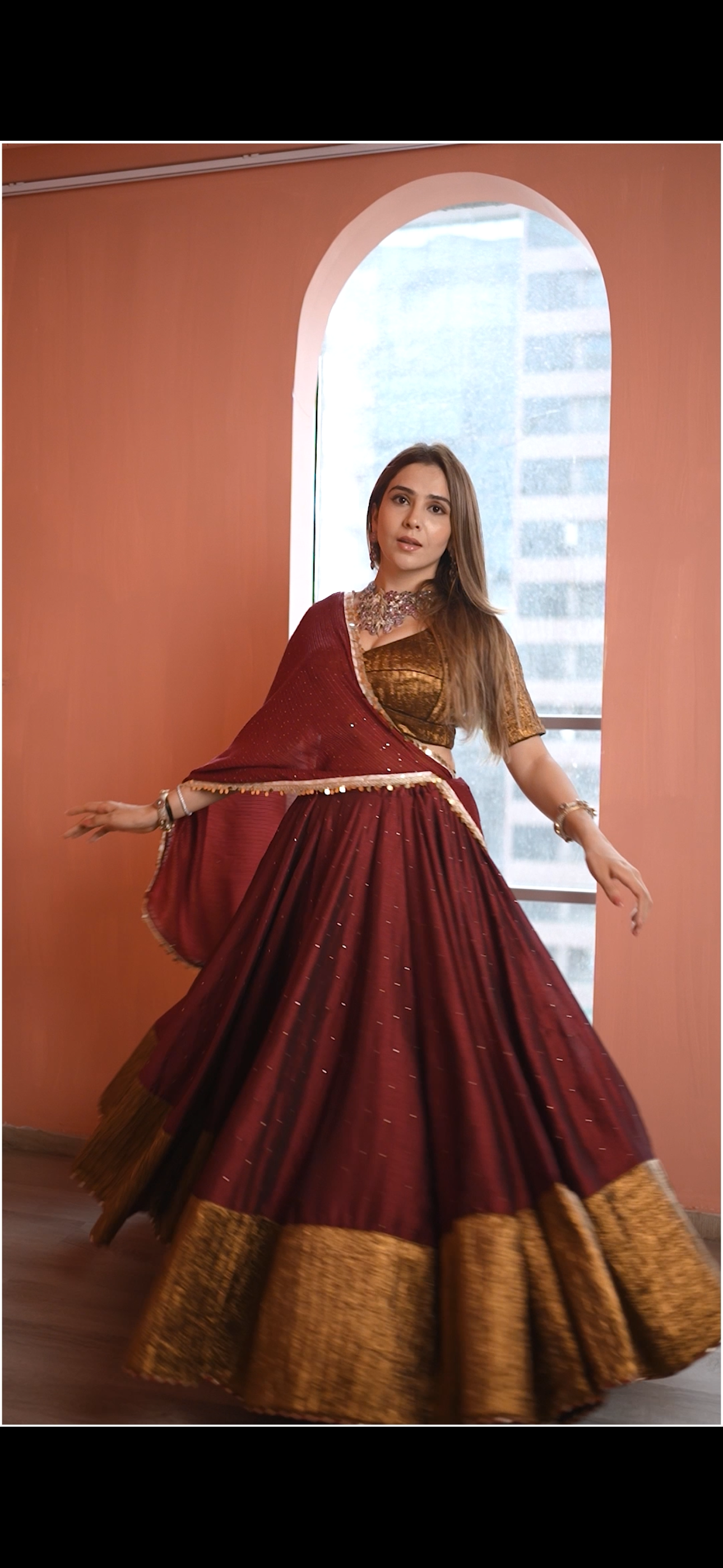 Kali Black Copper Tissue Contrast Lehenga Set