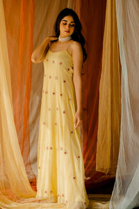 Yellow Georgette Embroidered Dress