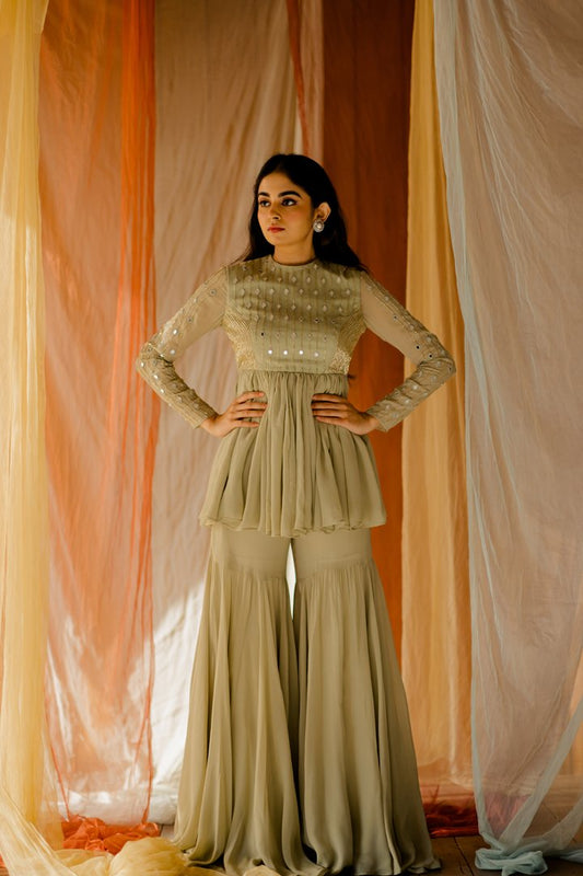 Navya Mint Green Embroidered Sharara Set