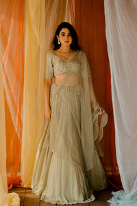 Fizaa Mint Green Embroidered Lehenga Set