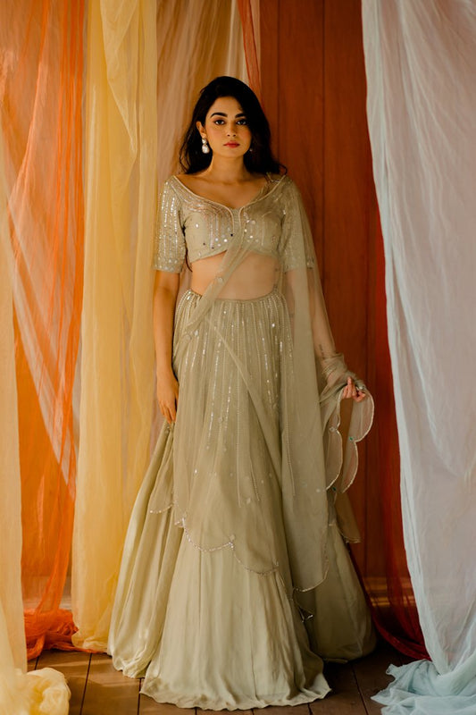 Fizaa Mint Green Embroidered Lehenga Set