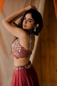 Roza Dusty rose Mirrorwork Lehenga Set