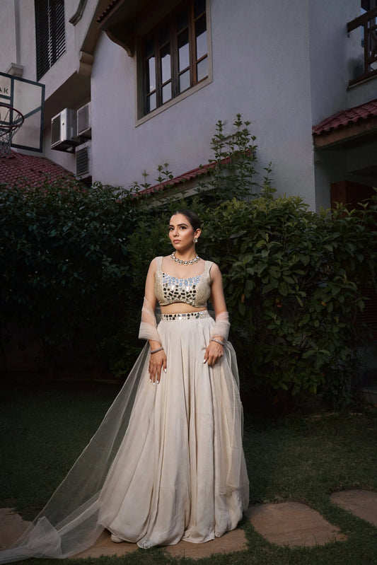 Ivory Pannelled Lehenga