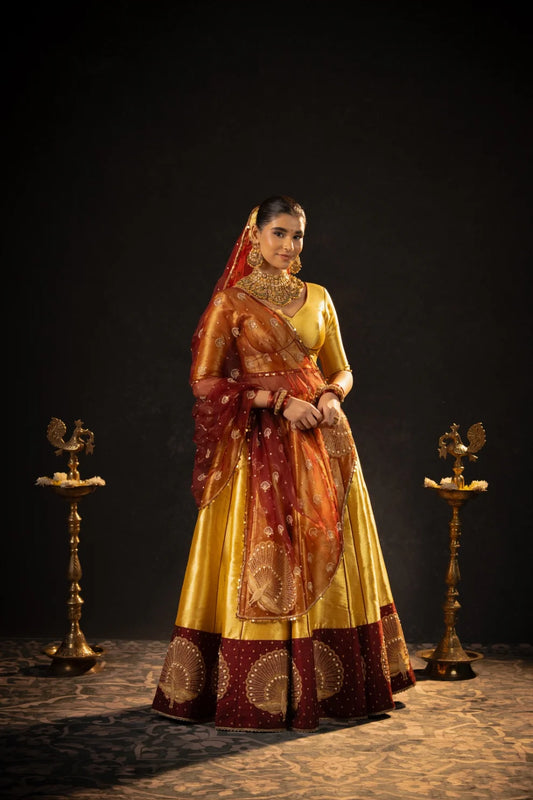 Roohani Antique Gold Bridal Lehenga Set