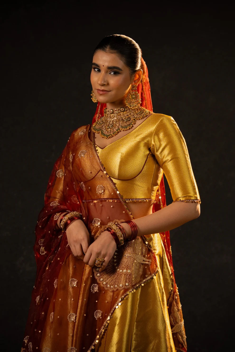 Roohani Antique Gold Bridal Lehenga Set