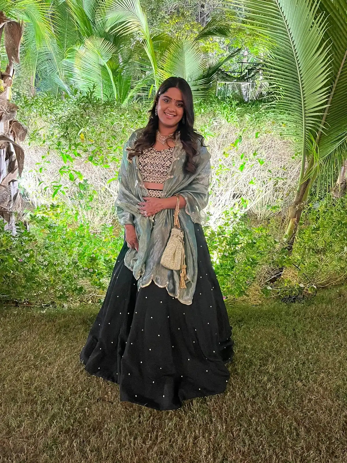 Hand Embroidered Zardosi Lehenga with Scallop Dupatta