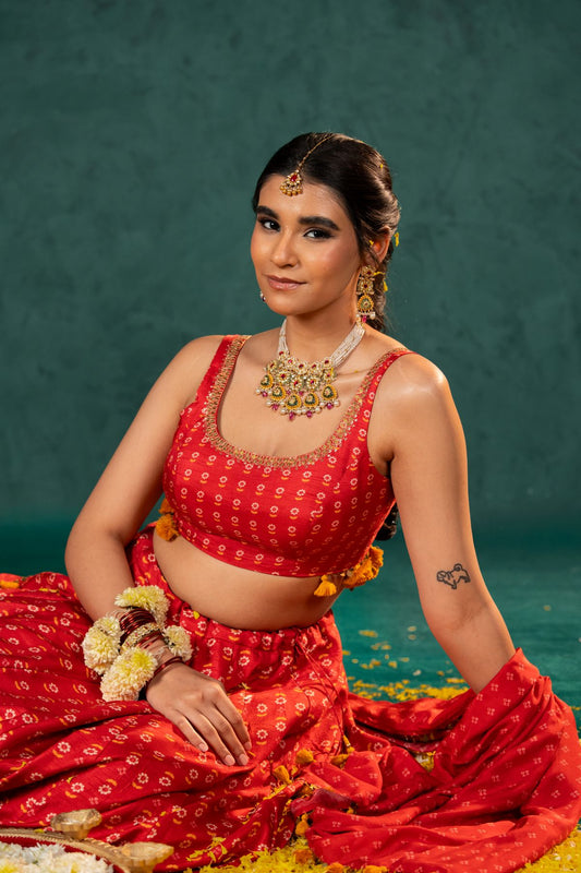 Leela Red Printed Lehenga Set