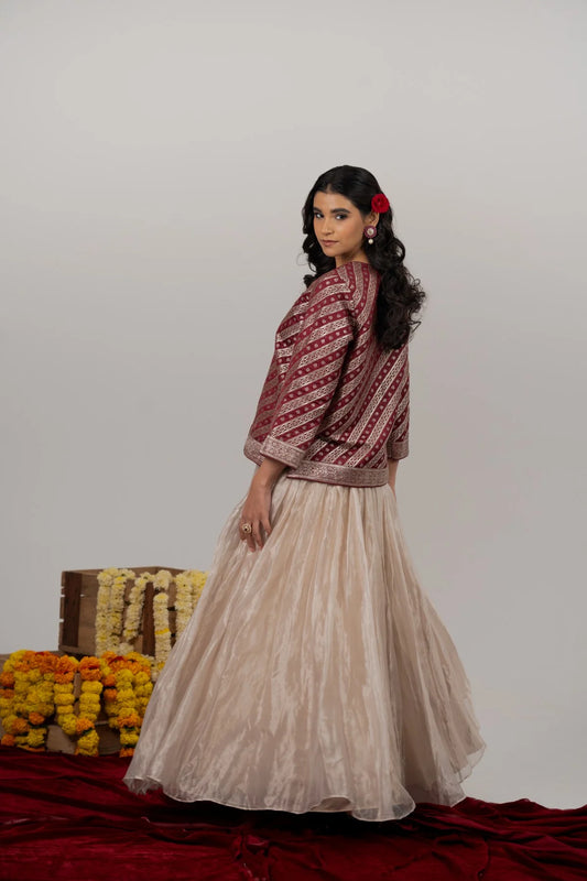 Suhani Beige Tissue Skirt with Benarasi Oversized Top