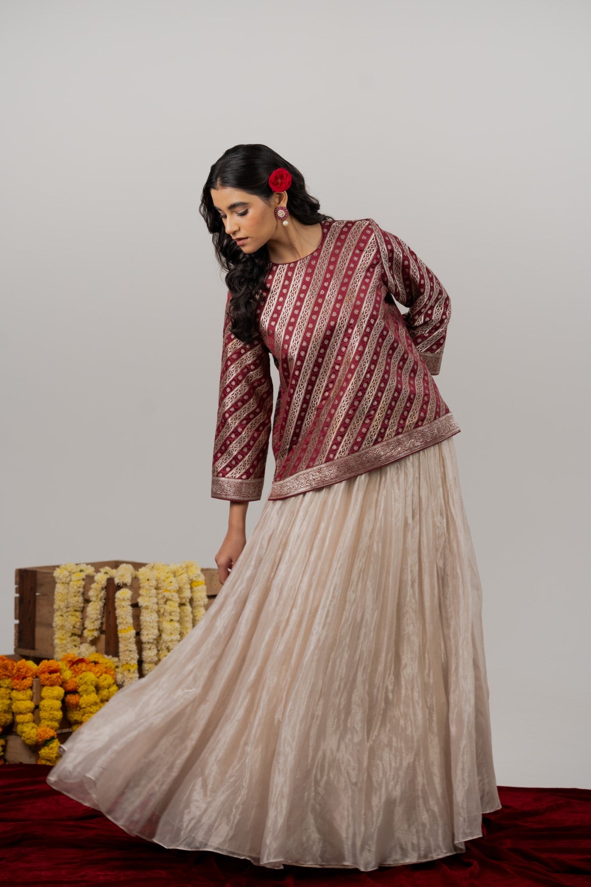 Suhani Beige Tissue Skirt with Benarasi Oversized Top