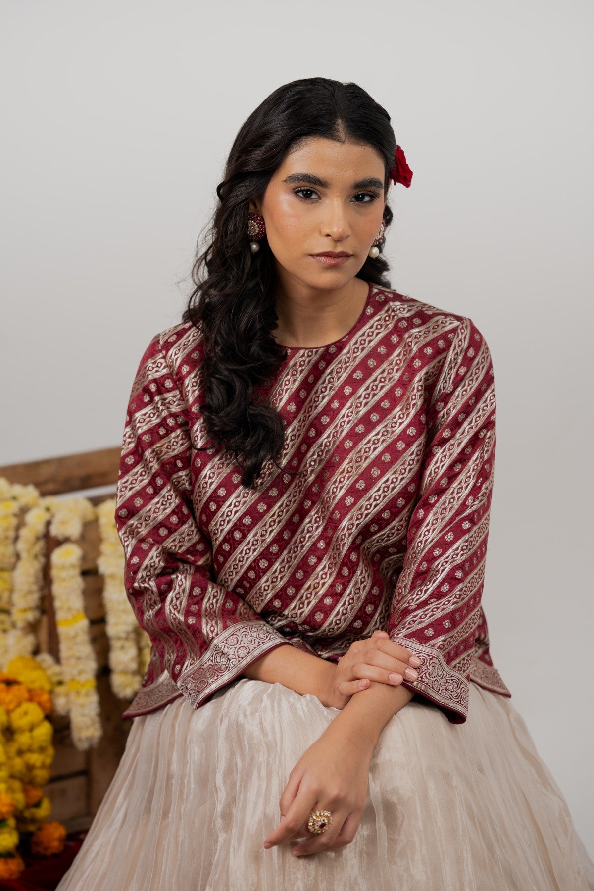 Suhani Beige Tissue Skirt with Benarasi Oversized Top